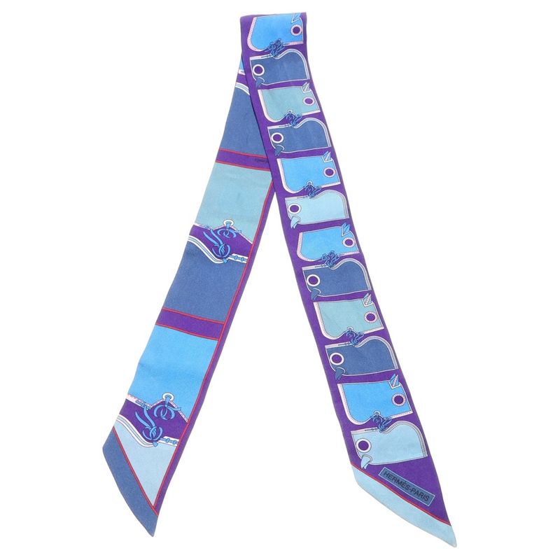 Hermes Twilly Camaille Silk Scarf Blue And Purple