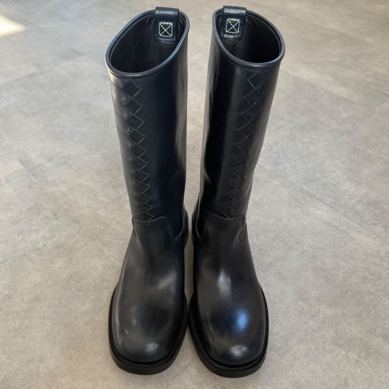 Bottega Veneta Intrecciato Long Boots Leather Dark Navy 35 1 2 Women's Boots