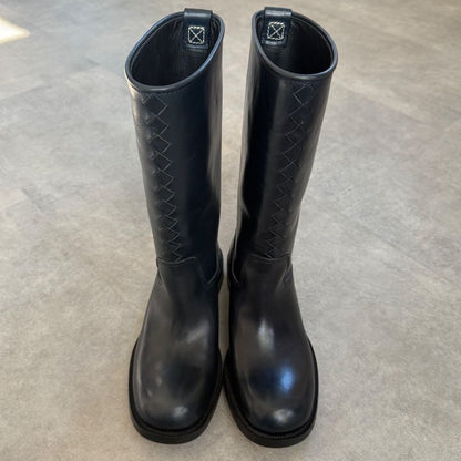 Bottega Veneta Intrecciato Long Boots Leather Dark Navy 35 1 2 Women's Boots
