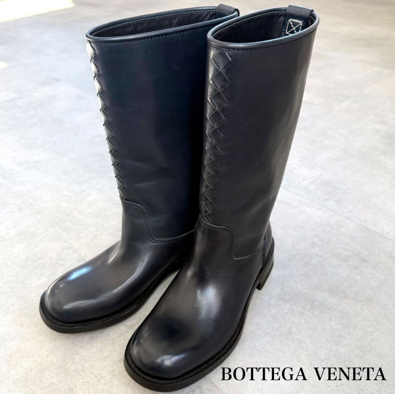 Bottega Veneta Intrecciato Long Boots Leather Dark Navy 35 1 2 Women's Boots