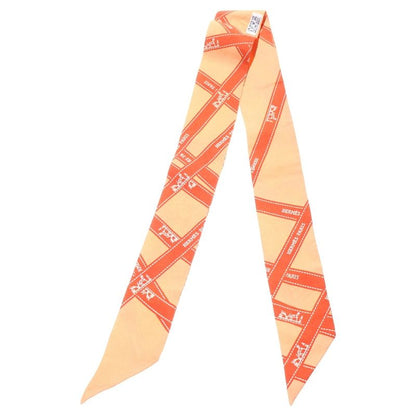 Hermes Twilly Bolduc Ribbon Silk Scarf Orange