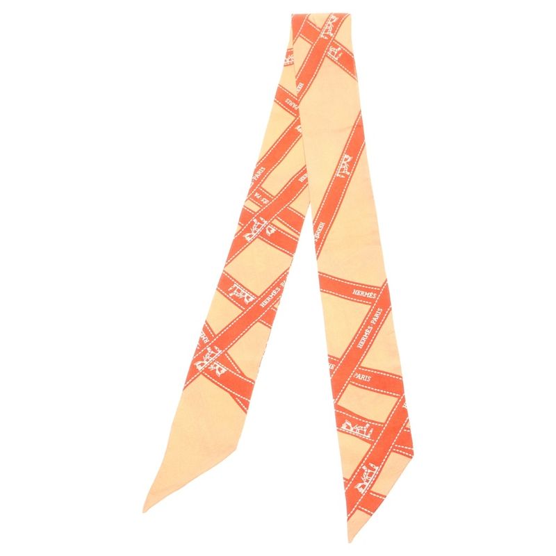 Hermes Twilly Bolduc Ribbon Silk Scarf Orange