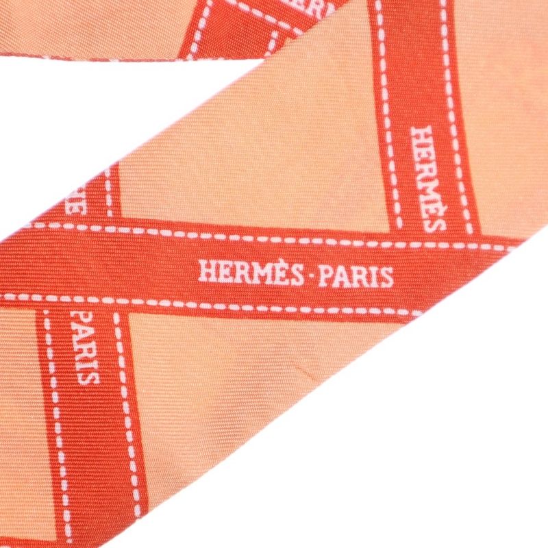 Hermes Twilly Bolduc Ribbon Silk Scarf Orange