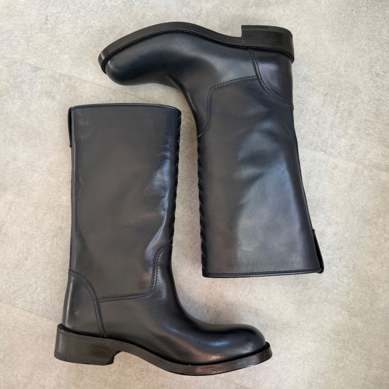 Bottega Veneta Intrecciato Long Boots Leather Dark Navy 35 1 2 Women's Boots