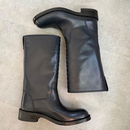 Bottega Veneta Intrecciato Long Boots Leather Dark Navy 35 1 2 Women's Boots