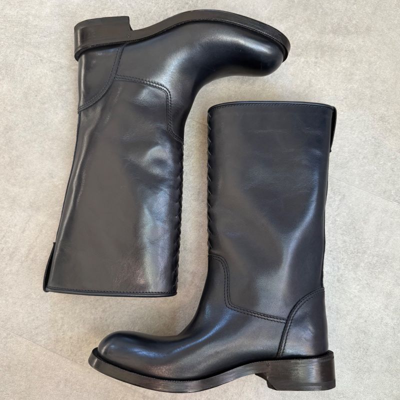 Bottega Veneta Intrecciato Long Boots Leather Dark Navy 35 1 2 Women's Boots