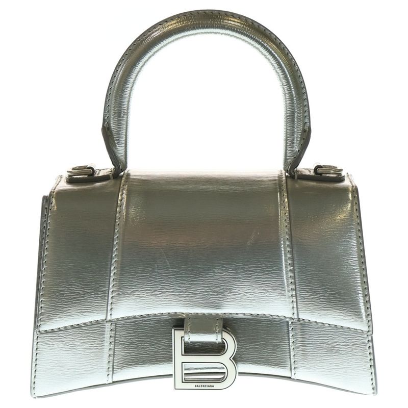 Balenciaga Hourglass XS 2WAY Bag Shoulder Bag Mini Bag Handbag Metallic Silver