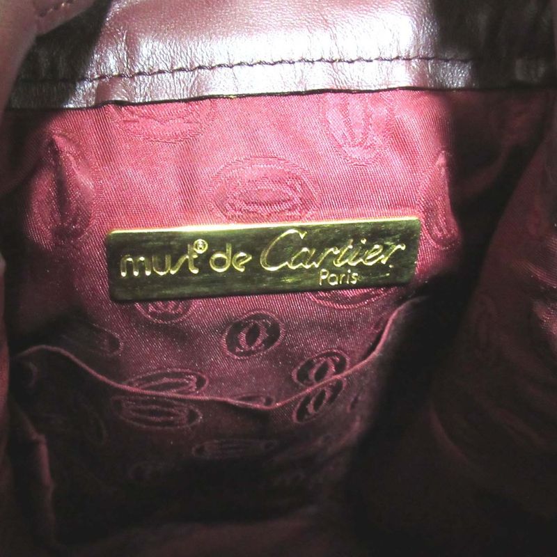 Good Cartier Must Line Leather Draw String Shoulder Bag Bordeaux and Gold