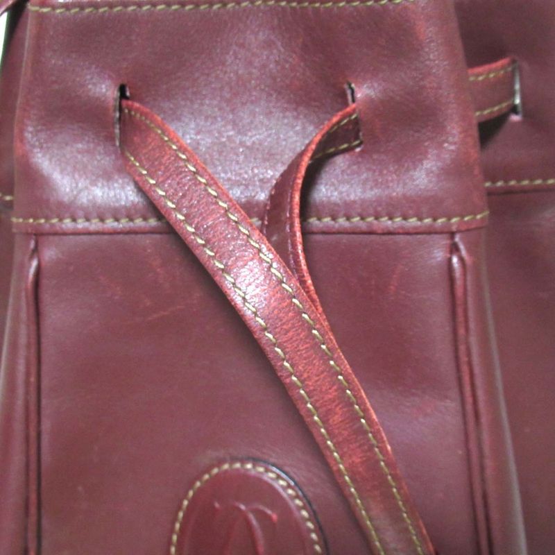 Good Cartier Must Line Leather Draw String Shoulder Bag Bordeaux and Gold