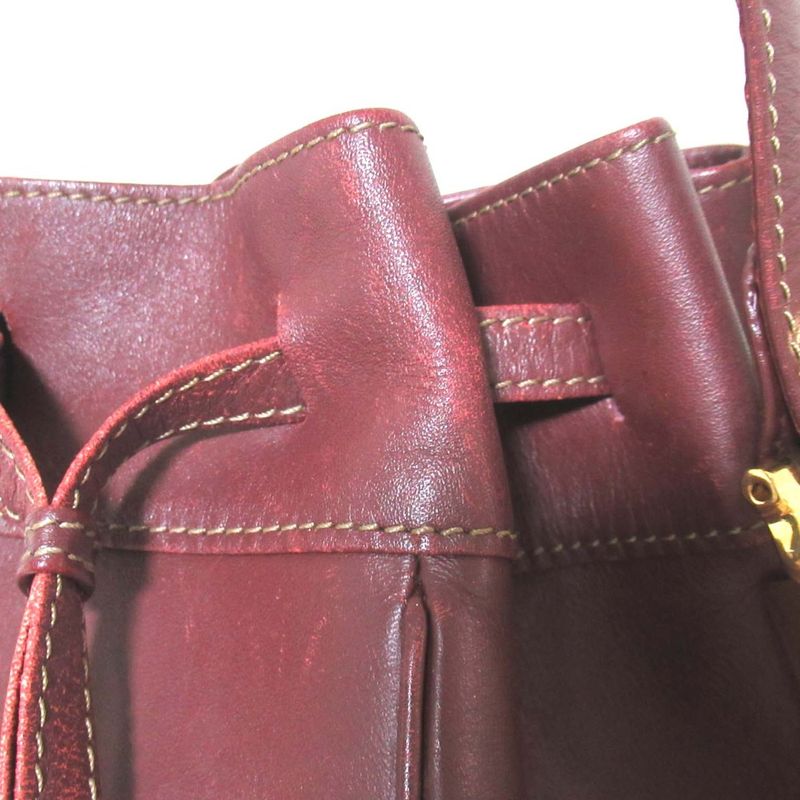 Good Cartier Must Line Leather Draw String Shoulder Bag Bordeaux and Gold