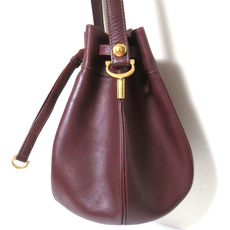 Good Cartier Must Line Leather Draw String Shoulder Bag Bordeaux and Gold