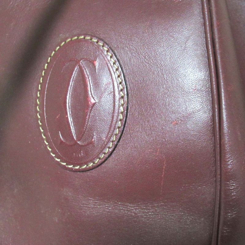 Good Cartier Must Line Leather Draw String Shoulder Bag Bordeaux and Gold