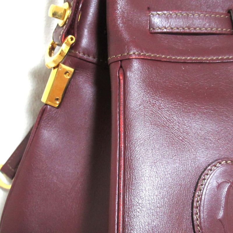 Good Cartier Must Line Leather Draw String Shoulder Bag Bordeaux and Gold