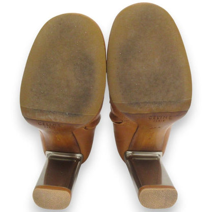 Celine Phoebe Period Bang Boots Leather Chunky Heel Short Boots 35.5 Approx