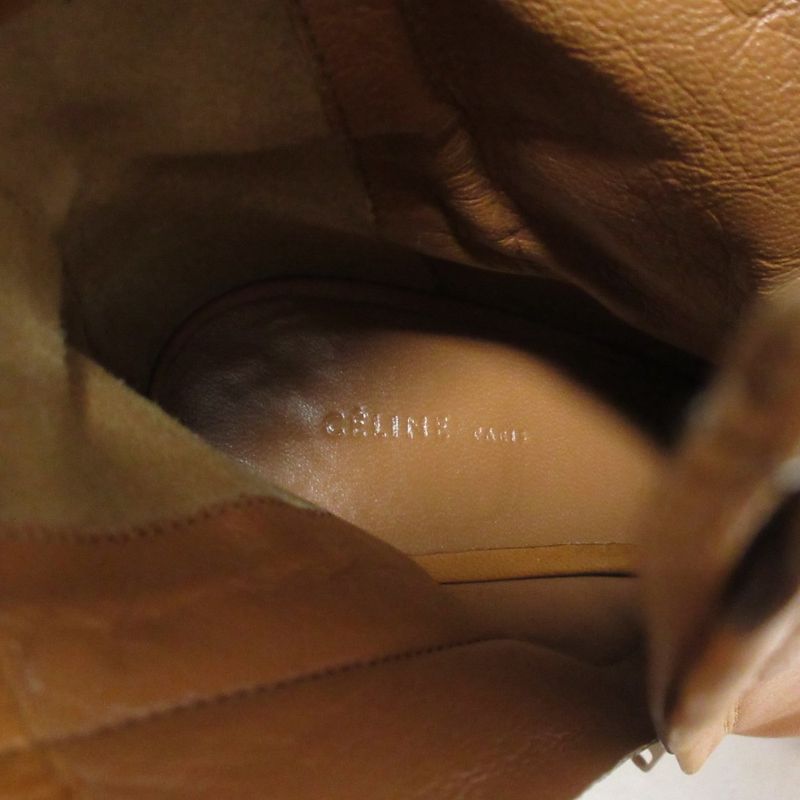 Celine Phoebe Period Bang Boots Leather Chunky Heel Short Boots 35.5 Approx