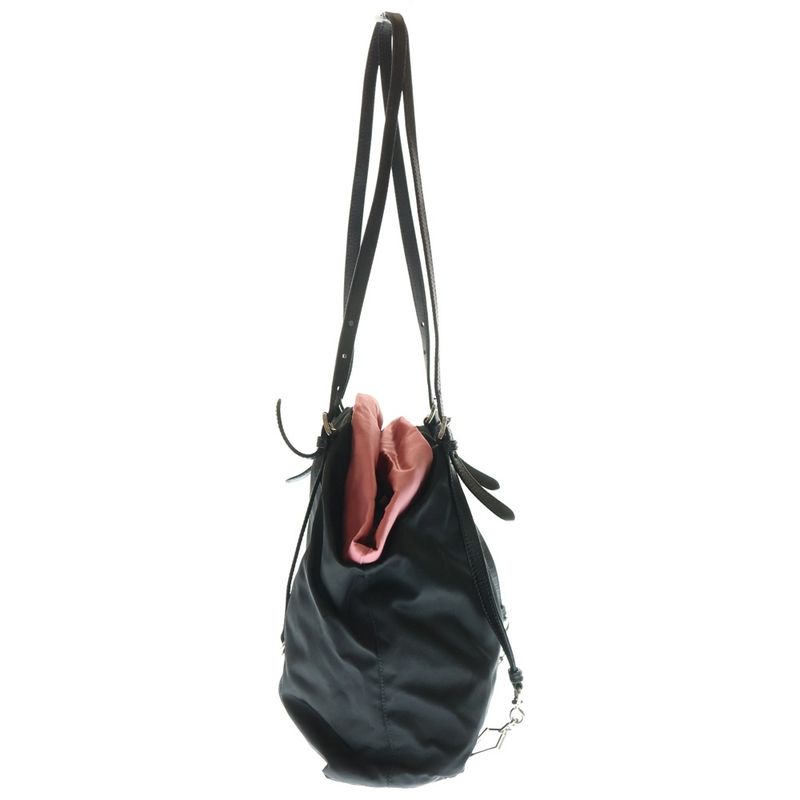 Prada Tessuto Tote Handbag Black And Pink Nylon Bt0165 Silver Hardware