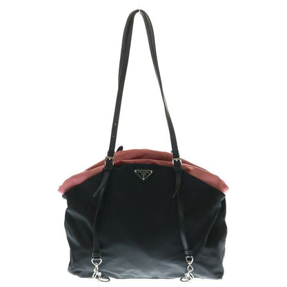 Prada Tessuto Tote Handbag Black And Pink Nylon Bt0165 Silver Hardware