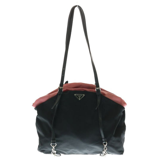 Prada Tessuto Tote Handbag Black And Pink Nylon Bt0165 Silver Hardware
