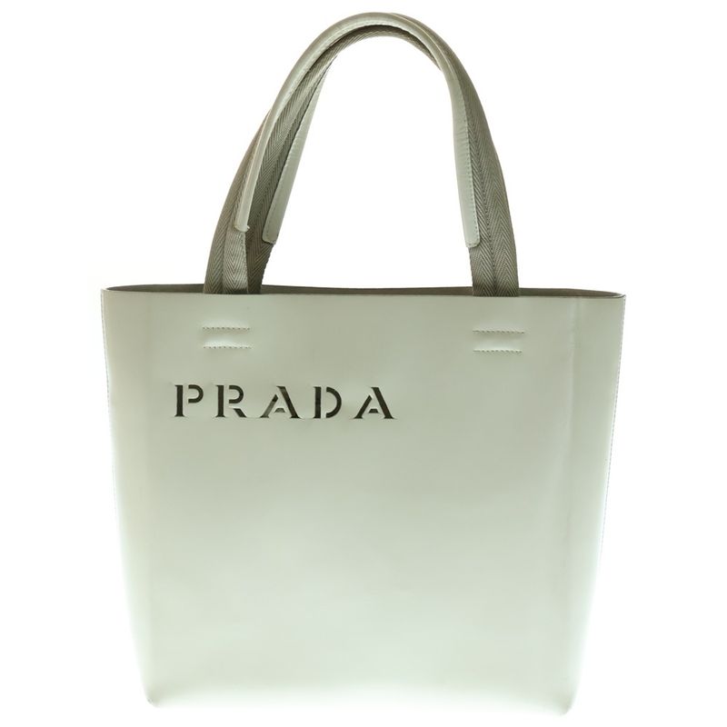 Prada Perforated Logo Handbag Tote Bag Ivory