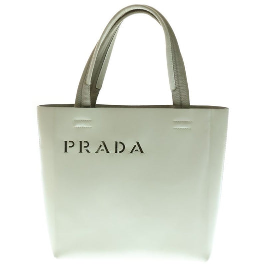 Prada Perforated Logo Handbag Tote Bag Ivory