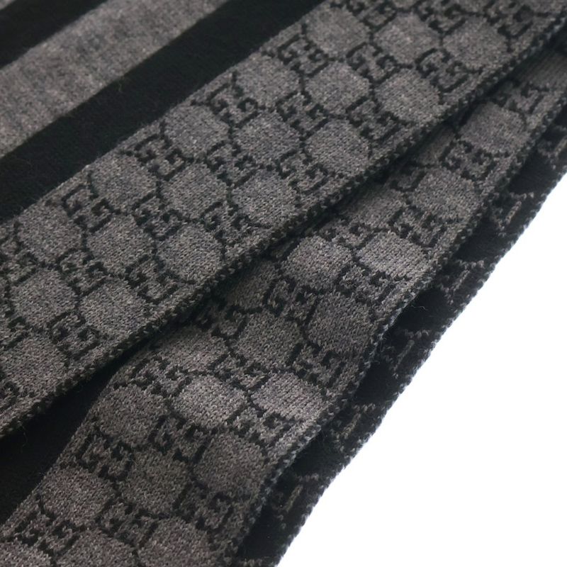 Gucci GG Logo Lana Wool Line Scarf Black/gray