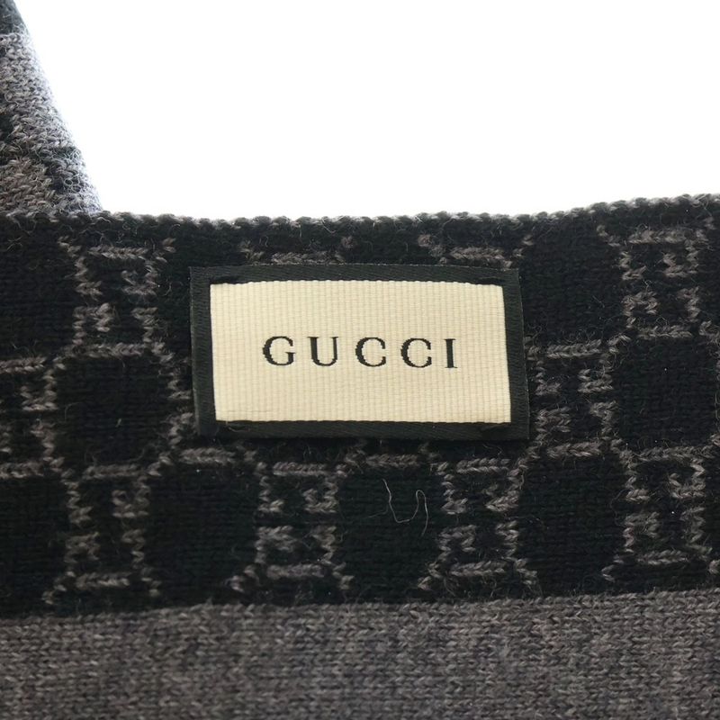 Gucci GG Logo Lana Wool Line Scarf Black/gray
