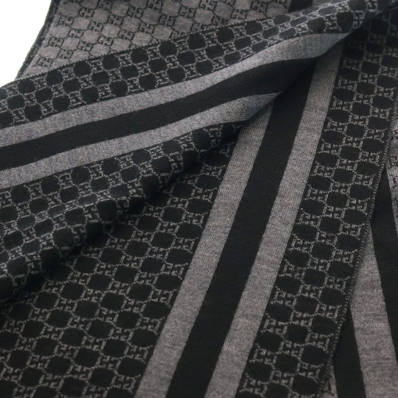 Gucci GG Logo Lana Wool Line Scarf Black/gray