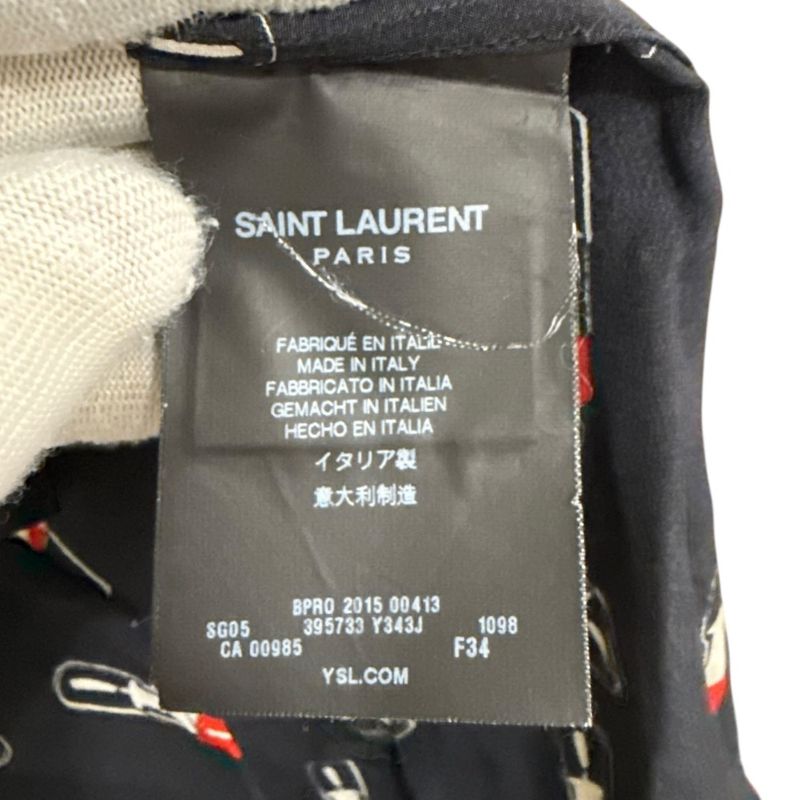 Good Saint Laurent Paris Eddy Period Rip Pattern Silk 100% Long Sleeve Shirt 34