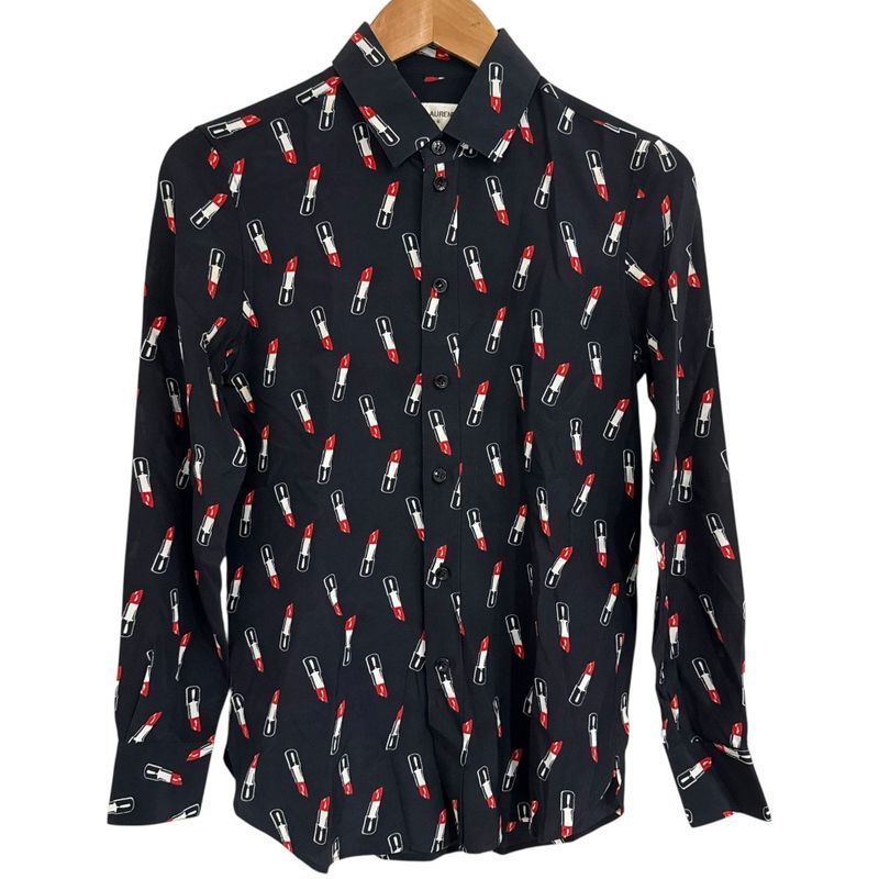 Good Saint Laurent Paris Eddy Period Rip Pattern Silk 100% Long Sleeve Shirt 34