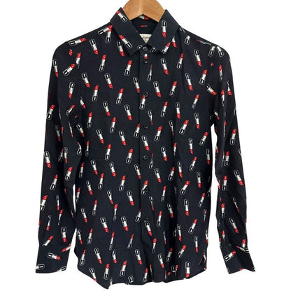 Good Saint Laurent Paris Eddy Period Rip Pattern Silk 100% Long Sleeve Shirt 34