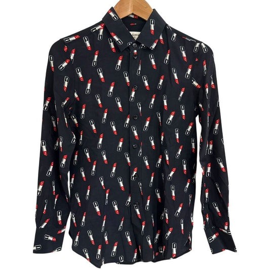 Good Saint Laurent Paris Eddy Period Rip Pattern Silk 100% Long Sleeve Shirt 34