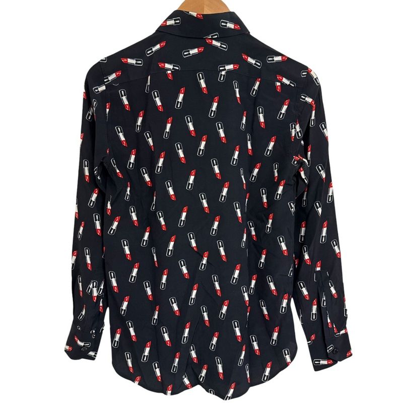 Good Saint Laurent Paris Eddy Period Rip Pattern Silk 100% Long Sleeve Shirt 34