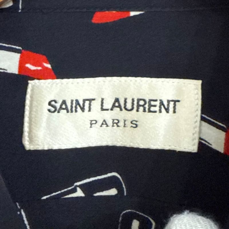 Good Saint Laurent Paris Eddy Period Rip Pattern Silk 100% Long Sleeve Shirt 34