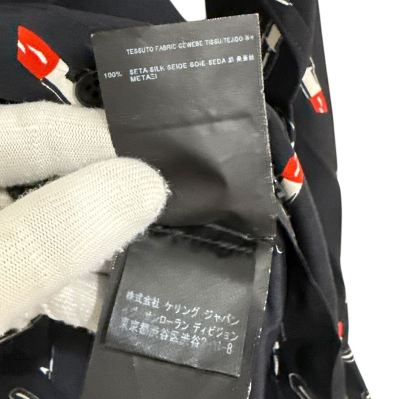 Good Saint Laurent Paris Eddy Period Rip Pattern Silk 100% Long Sleeve Shirt 34