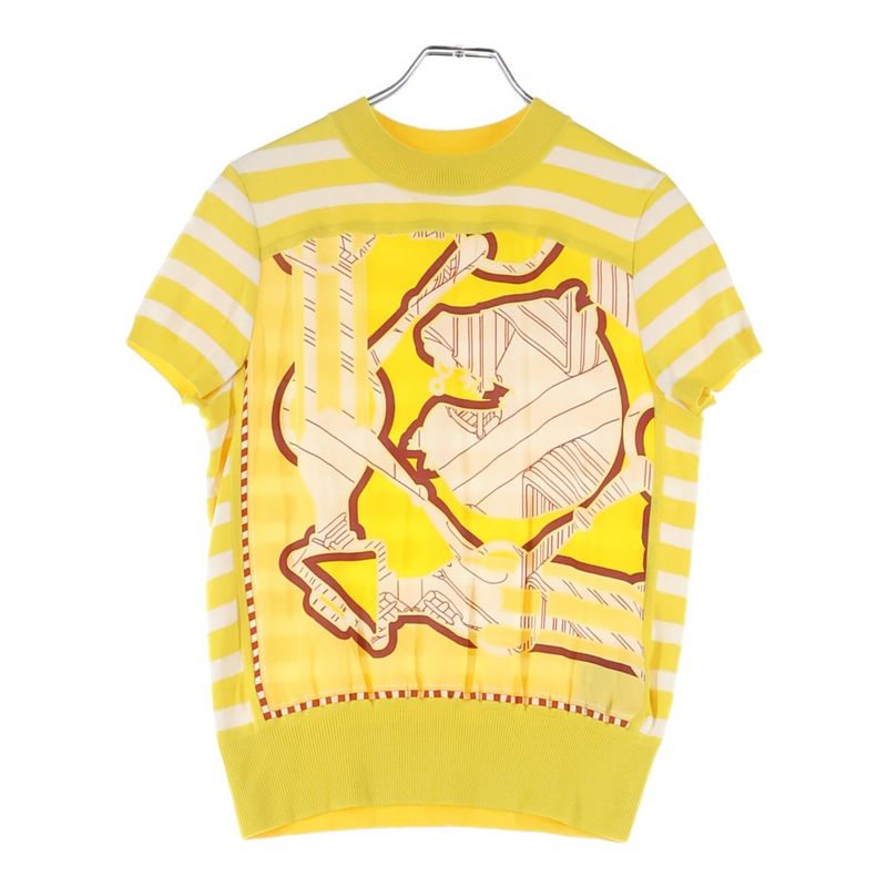 Hermes Twill Raine Silk Switched Short Sleeved Knit Yellow Women's 2e2813dn