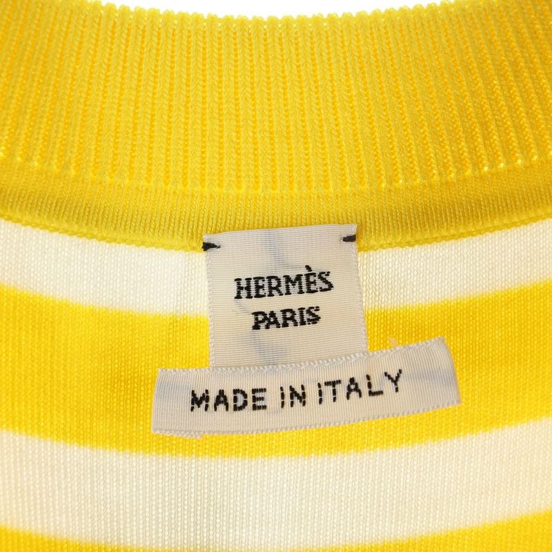 Hermes Twill Raine Silk Switched Short Sleeved Knit Yellow Women's 2e2813dn