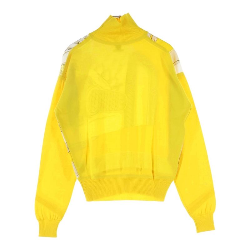 Hermes Twill Raine Silk Switched Long Sleeved Knit Sweater Women's Yellow