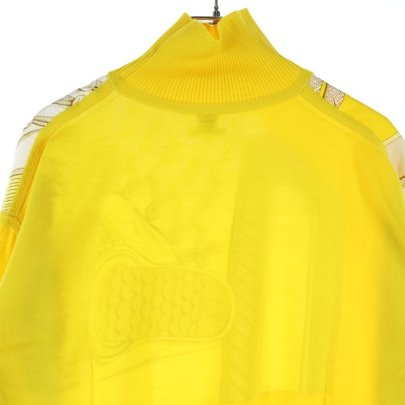 Hermes Twill Raine Silk Switched Long Sleeved Knit Sweater Women's Yellow