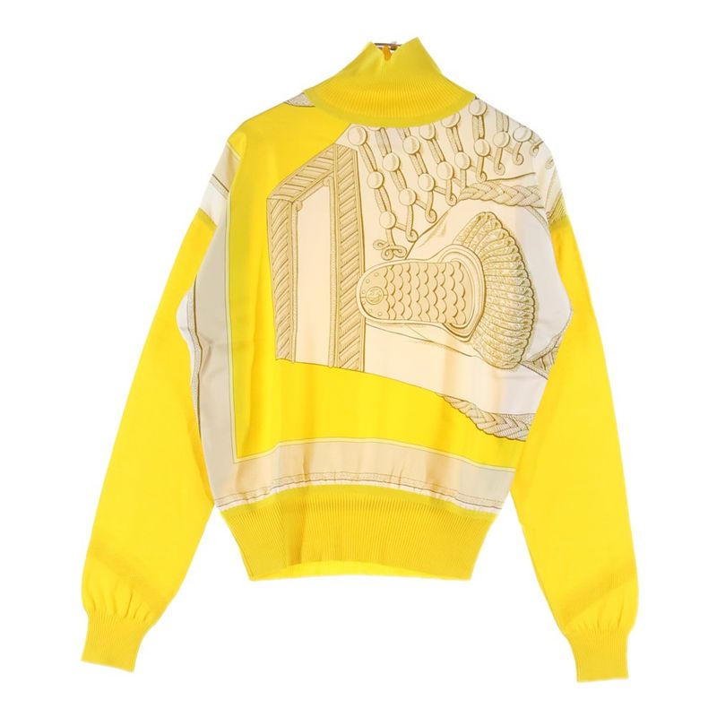Hermes Twill Raine Silk Switched Long Sleeved Knit Sweater Women's Yellow