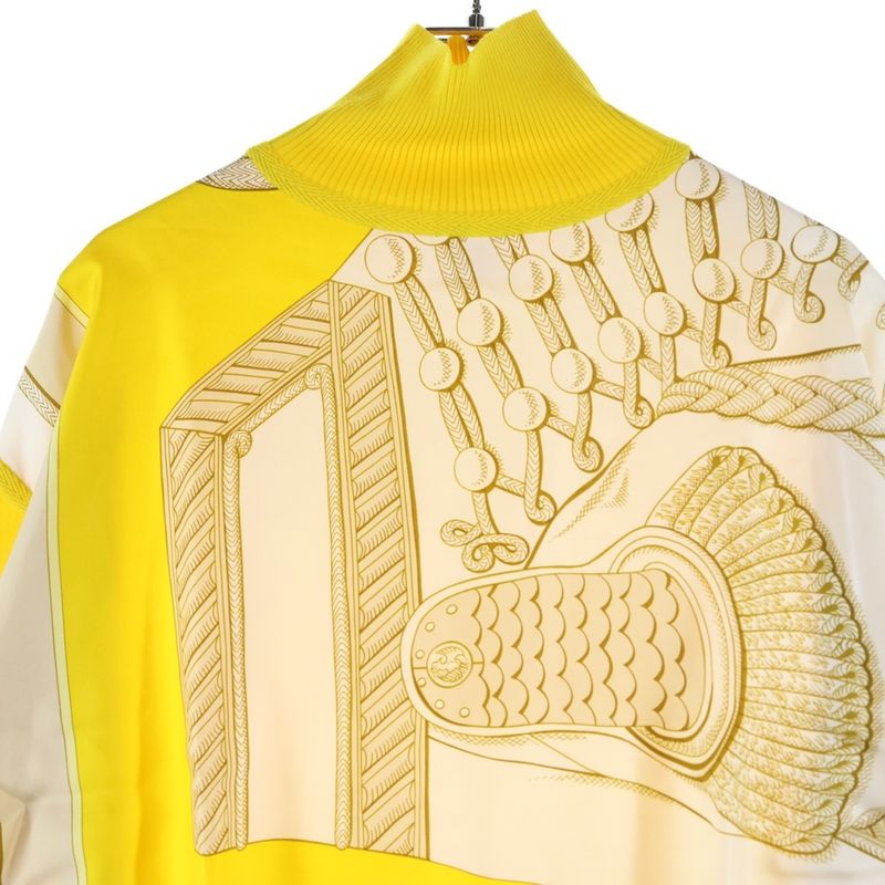 Hermes Twill Raine Silk Switched Long Sleeved Knit Sweater Women's Yellow