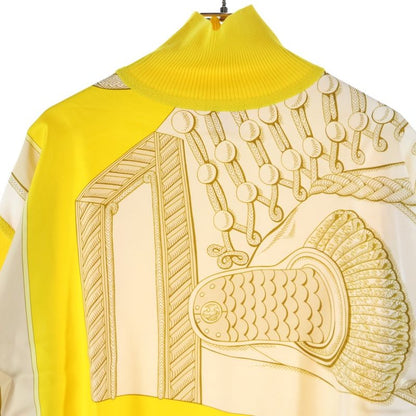 Hermes Twill Raine Silk Switched Long Sleeved Knit Sweater Women's Yellow