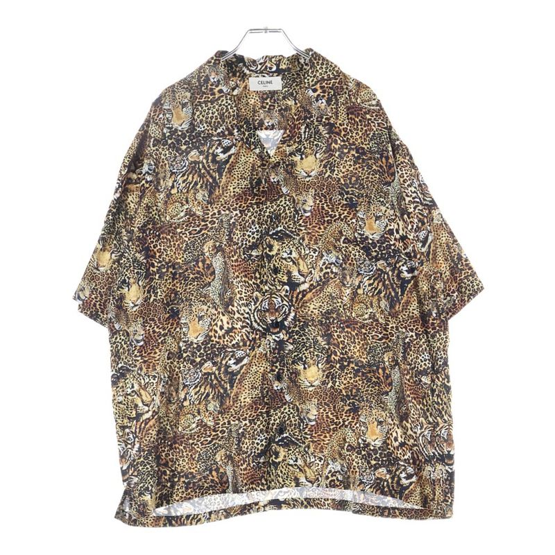 Celine 22SS Leopard Open Collar Short Sleeve Pattern Shirt Brown 2c517251s