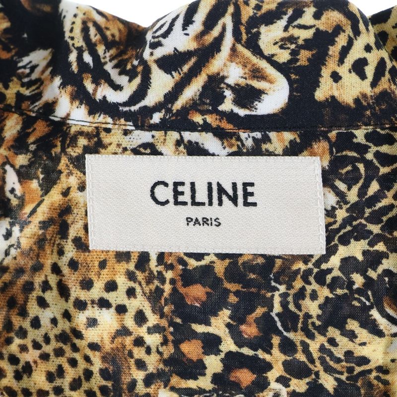 Celine 22SS Leopard Open Collar Short Sleeve Pattern Shirt Brown 2c517251s