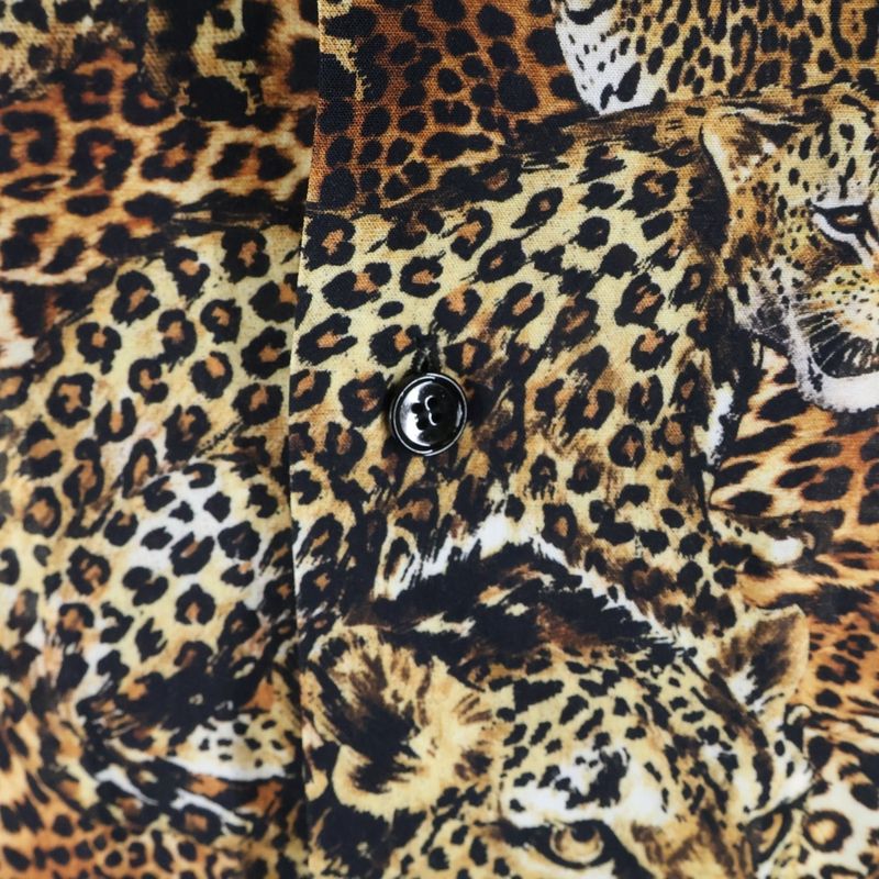 Celine 22SS Leopard Open Collar Short Sleeve Pattern Shirt Brown 2c517251s