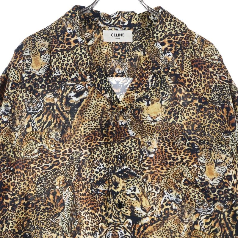 Celine 22SS Leopard Open Collar Short Sleeve Pattern Shirt Brown 2c517251s