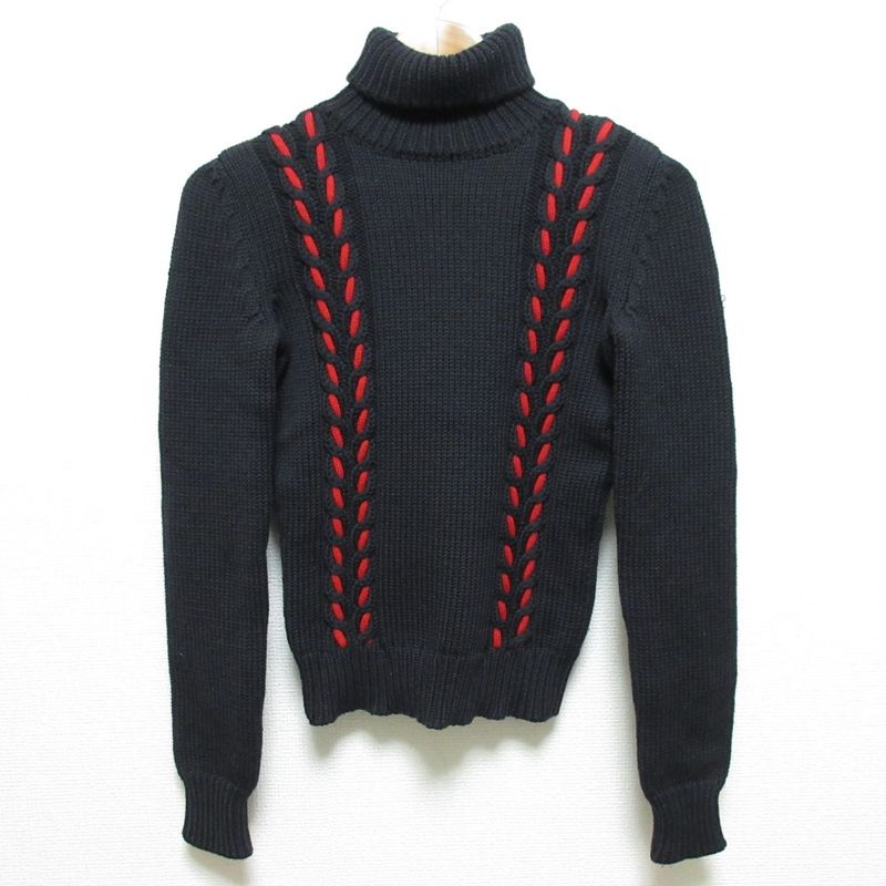 Good Celine Turtleneck Cable Knit Sweater Size S Navy and Red Women's Used