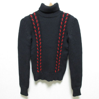 Good Celine Turtleneck Cable Knit Sweater Size S Navy and Red Women's Used