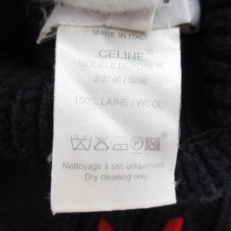 Good Celine Turtleneck Cable Knit Sweater Size S Navy and Red Women's Used