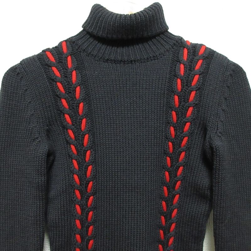 Good Celine Turtleneck Cable Knit Sweater Size S Navy and Red Women's Used