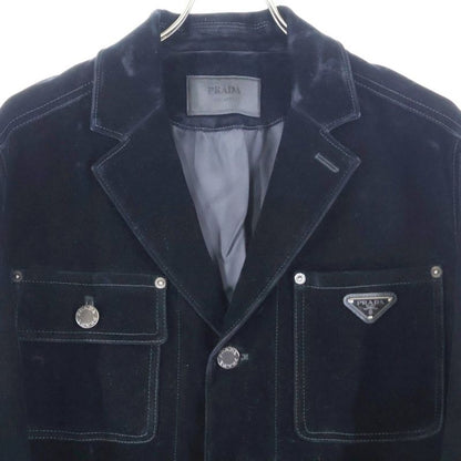 Prada 24SS Velvet Denim Blouson Jaket Triangle Logo Velvet Blouson Jacket Black